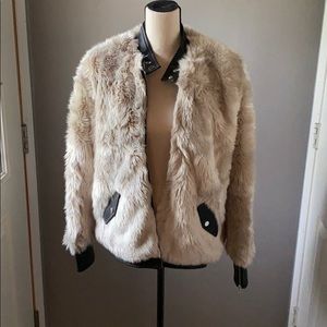 Faux Fur Jacket w/ Leather Trim